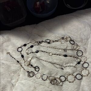 Elegant Silver and Black Necklace/ pant chains